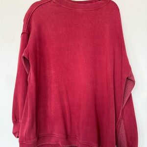Aerie Maroon Sweatshirt with Waffle Sleeves